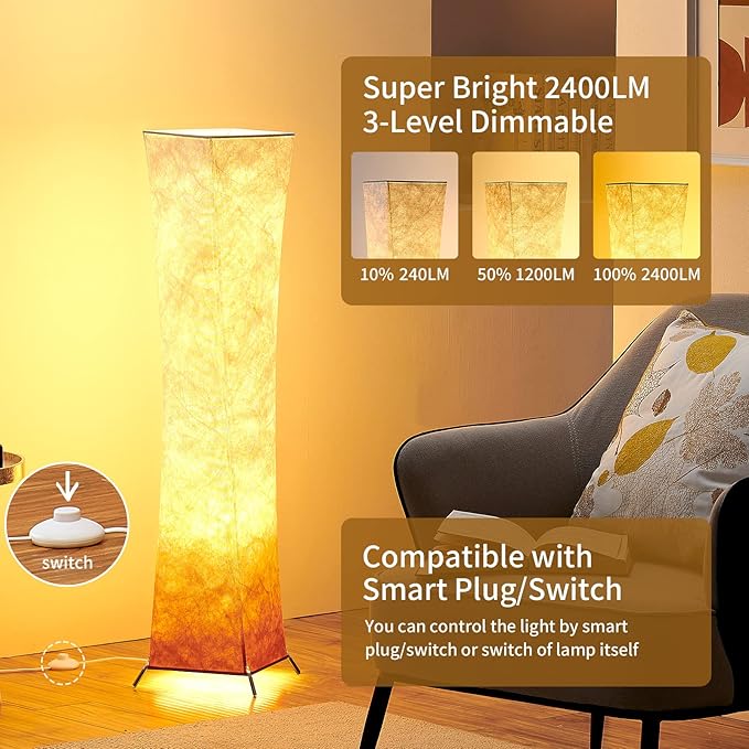 chiphy Floor Lamp, Dimmable 39" (XS) Tall Standing Lamp, 3 Levels Adjustable Brightness LED Bulbs, Column Floor Light, Red Gradient Fabric Lampshade, Home Decor for Living Room, Bedroom, Kids Room