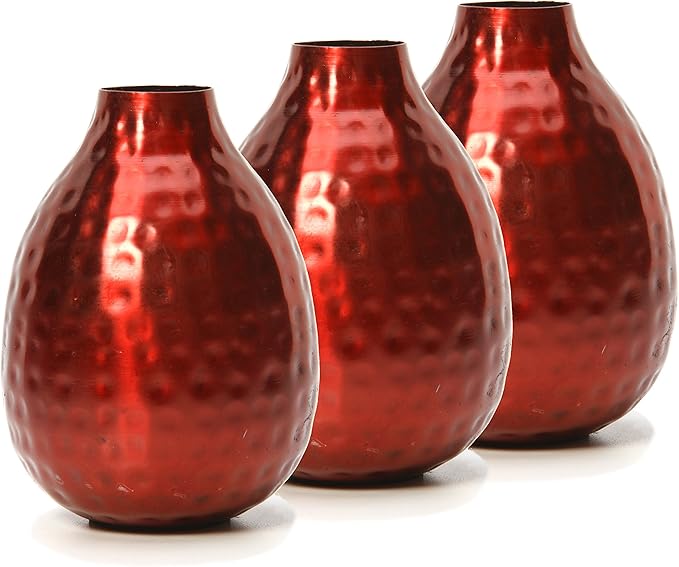 Hosley Set of 3 Metal Bud Vases 4.5 Inch High Red Finish Contemporary Floral Decor for Floral Arrangements Stylish Living Spaces Blooms in Harmony