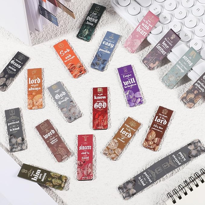 48 Pcs Bible Verses Magnetic Bookmarks, 24 Styles Christian Magnet Book Markers Motivational Encouraging Magnetic Page Clip Gifts for Women Men School Office Supplies