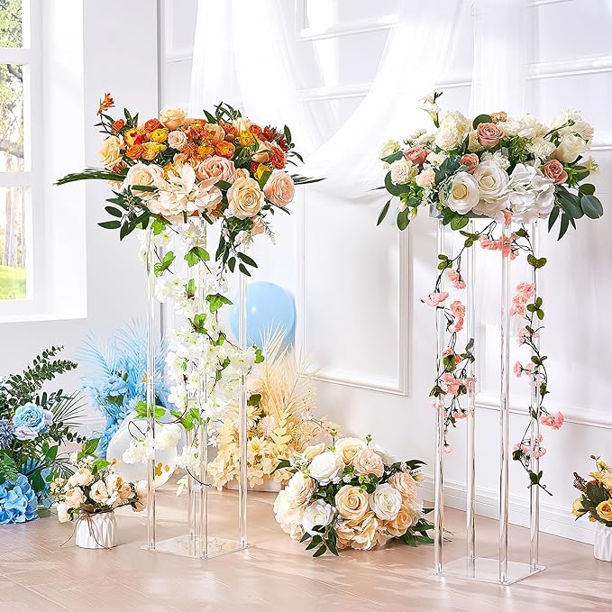 VEVOR 2PCS 31.5inch High Wedding Flower Stand, with Acrylic Laminate,Acrylic Vase Column Geometric Centerpiece Stands, Floral Display Rack for T-Stage Events Reception, Party Decoration Home