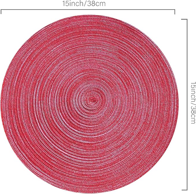 FunWheat Round Braided Placemats Set of 8 Place mats for Dining Tables Woven Heat Resistant Table Mats 15 inch(Raspbreey Wine,8pcs)