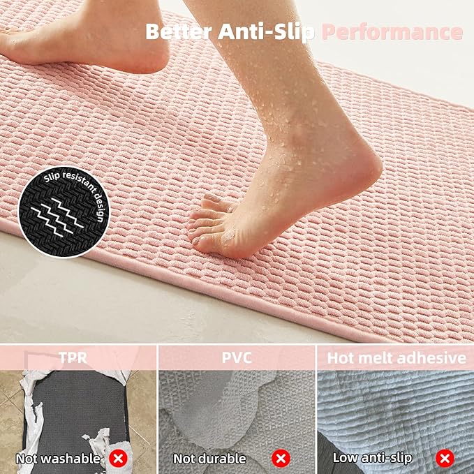 Small Bathroom Rugs, Non Slip Washable Bath Rugs Super Absorbent Bathroom Rug Thin Quick Dry Low Pile Bath Mats, Pink 12"x12"