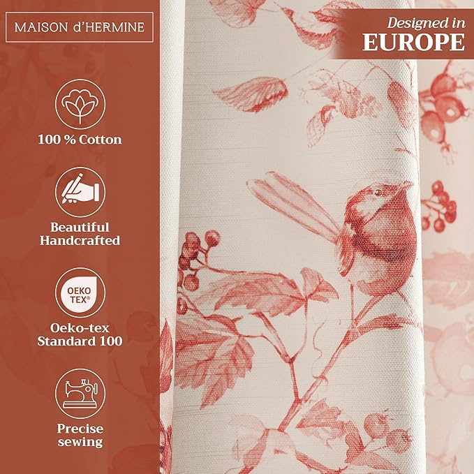 Maison d' Hermine Curtains for Living Room 100% Cotton 108 inch Length One Panel Light Filtering Curtains for Bedroom Windows with Rod and Loop Pockets Drapes (Equinoxe Terracotta, 50" W x 108" L)