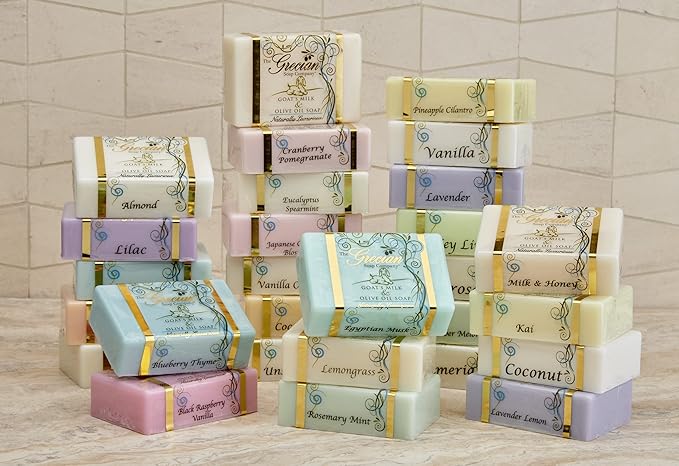 Grecian Goats Milk & Olive Oil Soap Bar 3-pack Lavender Scent: Handmade, All-Natural, Soap for Dry & Sensitive Skin, pH-Balanced, RSPO Sustainable - 4oz Bar