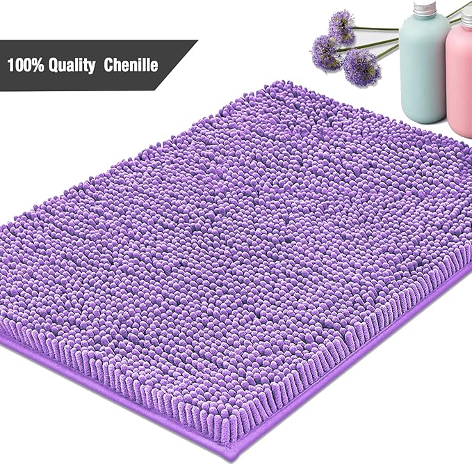Bathroom Rugs Mat 36x24 Non Slip Chenille Bath Mats Bath Rugs for Bathroom Shower Purple