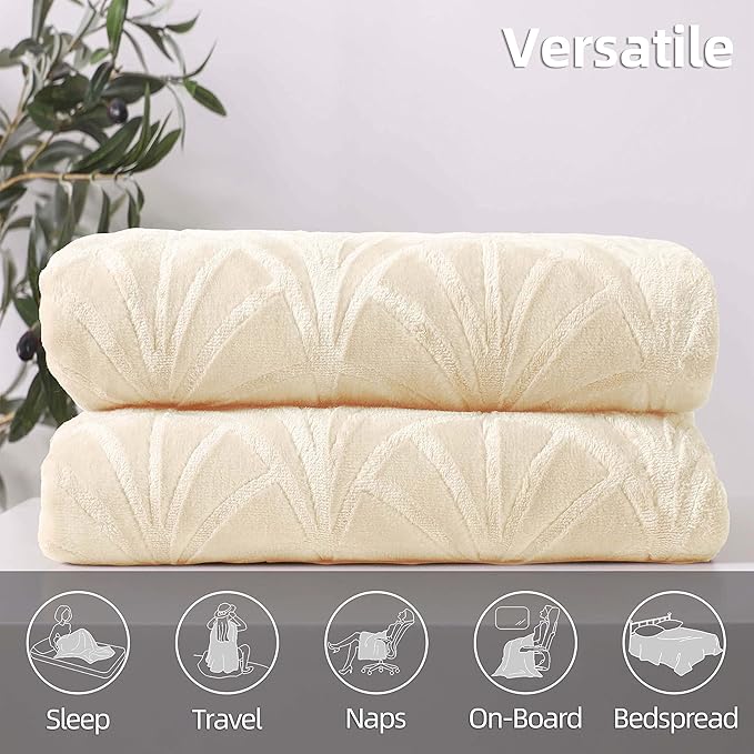 Whale Flotilla Flannel Fleece Twin Size Blanket for Bed, Soft Fluffy Velvet Bedspread Coverlet with Decorative Vintage Pattern for All Season, Warm and Lightweight, 60x80 Inch, Ivory