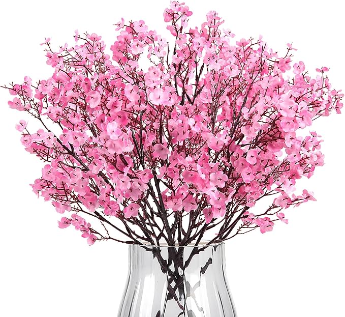 8Pcs Babys Breath Artificial Flowers Silk,Real Touch Pink Bouquets Fake Flowers for Vase Home Office Wedding Indoor Outdoor Centerpiece Table Decorations