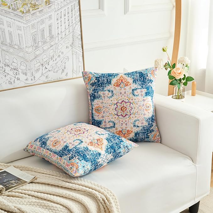 Boho Throw Pillow Covers 16x16 inch Set of 2,Boho Vintage Carpet Pattern Antique Ethnic Decor Double Sided Pattern Cushion Cover Soft Pillow Case Living Sofa Room Bed Square Pillow Cover