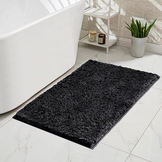 CozeCube Black Bath mats 36" x 24", Non Slip Shaggy Bathroom Rug, Ultra Soft Machine Washable Plush Pile Rugs, Fluffy Microfiber for Bedroom