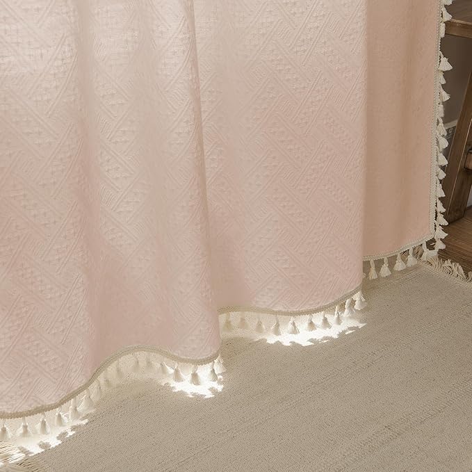 Joydeco Dusty Pink Boho Curtains 63 Inch Length 2 Panels, Super Soft Bohemian Farmhouse Curtains with Tassels, Semi Sheer Light Filtering Drapes for Bedroom Living Room (Rod Pocket, 52Wx63L)
