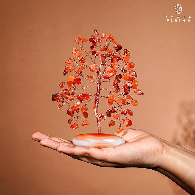 Crystal Tree of Life Home and Office Feng Shui Decor, Carnelian Healing Crystal Handmade Bonsai Tree for Positive Energy, Good Luck, Money, Christmas Decor, Birthday Gifts for Women, Mom