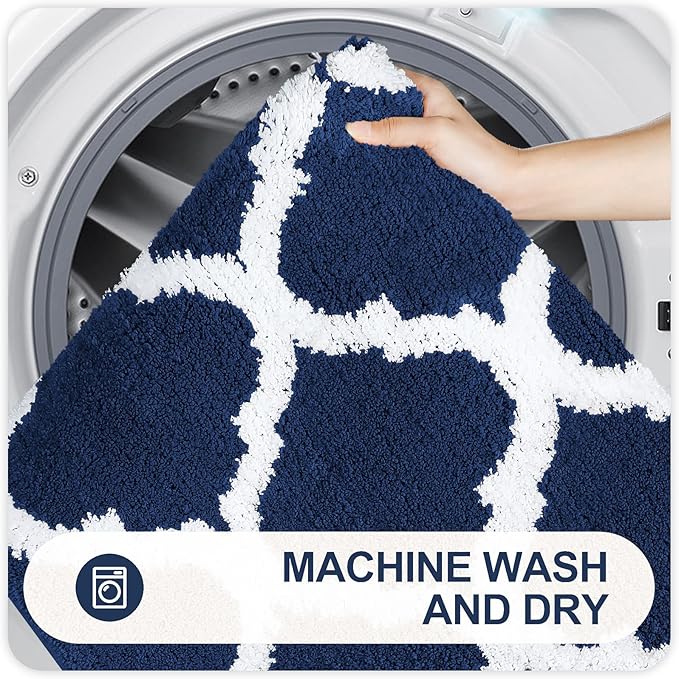 OLANLY Bathroom Rugs 36x24, Soft and Absorbent Microfiber Bath Rugs, Non-Slip Shaggy Shower Carpet, Machine Wash Dry, Bath Mats for Bathroom Floor, Tub and Shower, Navy