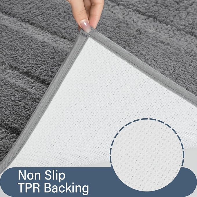 HOMORE Bathroom Rug 24x48 Inch Soft Absorbent Bathroom Runner Rug, Washable Bath Runner Rugs Long Non Slip Bath Rugs for Shower Tub,Grey