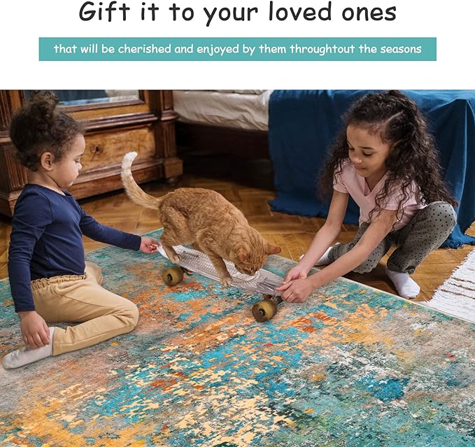 Lahome Modern Abstract Area Rug - 3x5 Soft Rug for Bedroom Non Slip Living Room Mat, Machine Washable Contemporary Throw Carpet for Office Front Door Entrance Way Kitchen Playroom, Rosy Clouds
