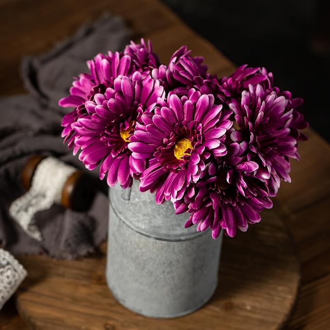 TOPIA Artificial African Daisies Flowers African Daisy Silk Flowers Artificial Gerbera Daisies Pack of 10 (Purple)