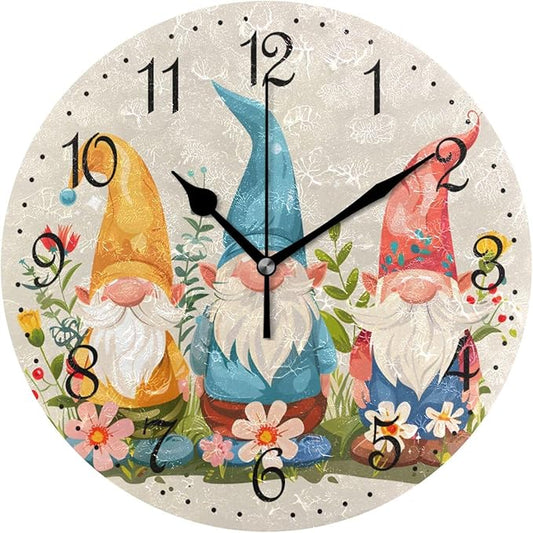 ALAZA Wall Clock Cute Gnomes Silent Non-Ticking Decorative Wall Clocks Battery Operated 10 Inch for Home Living Room Kitchen Bathroom Bedroom
