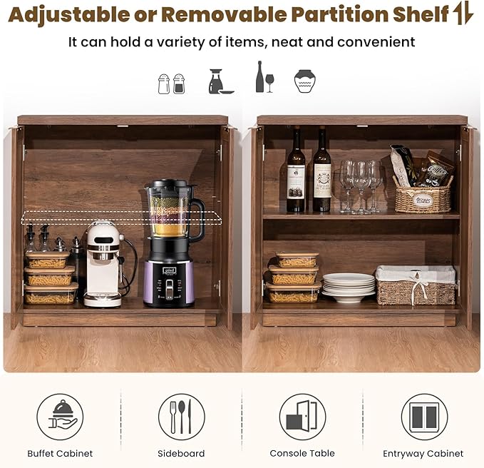 HOMMPA Rattan Sideboard Buffet Kitchen Storage Cabinet with Doors Boho Large Wood Cabinet with Adjustable Shelves for Dining Room Kitchen Living Room Hallway Entry Natural Brown
