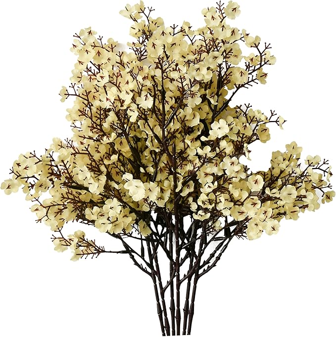 Mandy's Light Yellow Artificial Baby’s Breath Flowers 6 Bundles Silk Gypsophila with Bendable Stems for Fall Centerpiece Wedding Decor and Table Arrangements