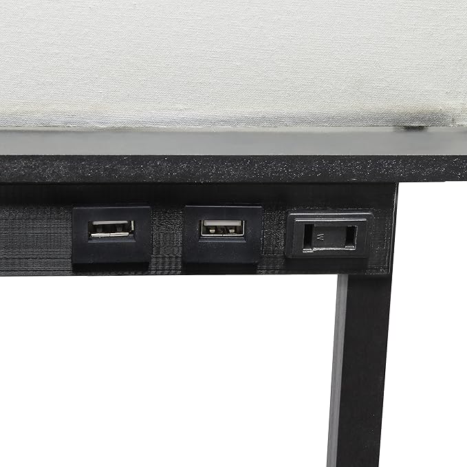 Simple Designs LF1037-BLK Floor Lamp Etagere Organizer Storage Shelf with 2 USB Charging Ports, 1 Charging Outlet and Linen Shade, Black