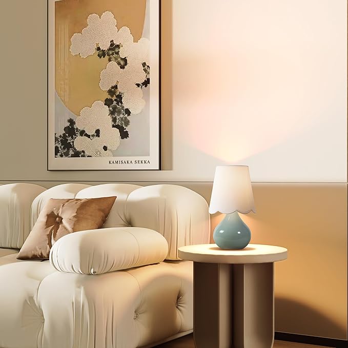 Ceramic Table Lamp,14''Small Bedside Lamp for Girls Bedroom, UL Certified, Desk Lamp with Handcrafted Ceramic Base & Linen Shade for Desk, Bedside Table, Cozy Teens Room Decor