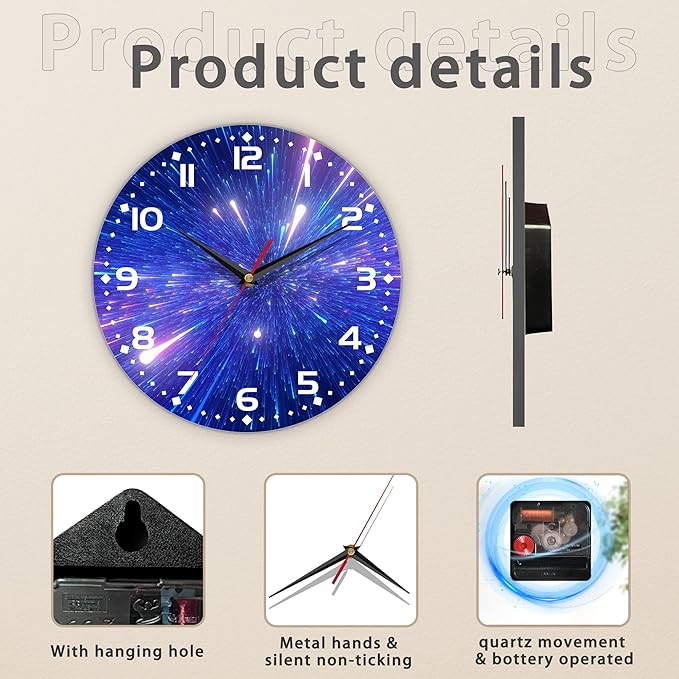 Galaxy Vintage Wooden Silent Non-Ticking Battery Operated Arabic Numerals Wall Clock - Decorative for Kitchen, Office, Classroom - 10 Inch