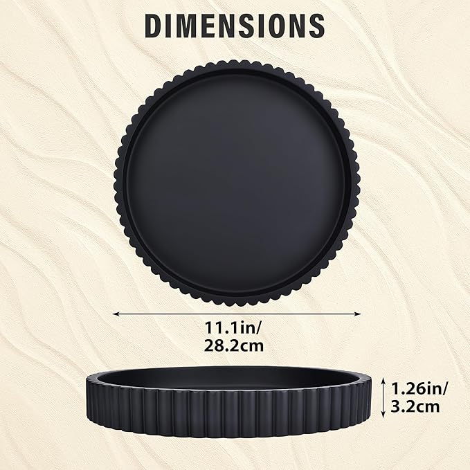 Emma & Ella Round Decorative Tray for Coffee Table Decor – Concrete Round Tray Home Decor – Circle Centerpiece Bandejas Decorativas for Living Room, Ottoman, Vanity, or Entryway (Black)