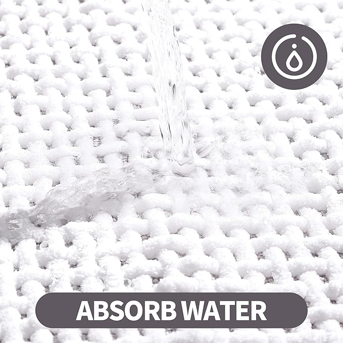 Thin White Bath Mat - 16x24, Washable Non-Slip Shower Mat for Bathroom