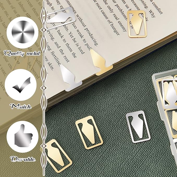 100 Count Tin Mixed Metals Book Line Markers Arrow Bookmarks and Page Markers in Gold and Silver for Reading Teachers Students Book Lovers School and Work