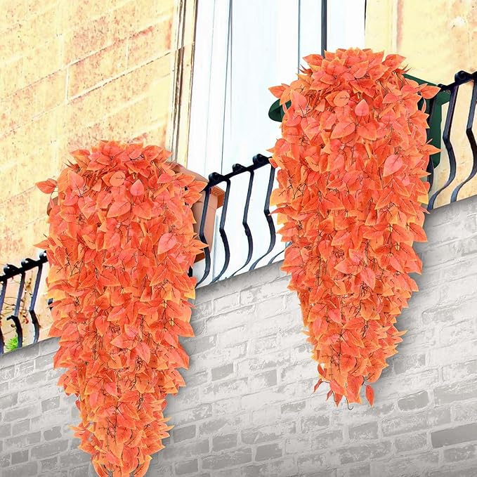 BLEUM CADE Fake Hanging Plants, 4pcs Artificial Hanging Plant, Faux Orange Vines Hanging Plant for Wall Home Living Room Indoor Outdoor Fall Decor (No Baskets)