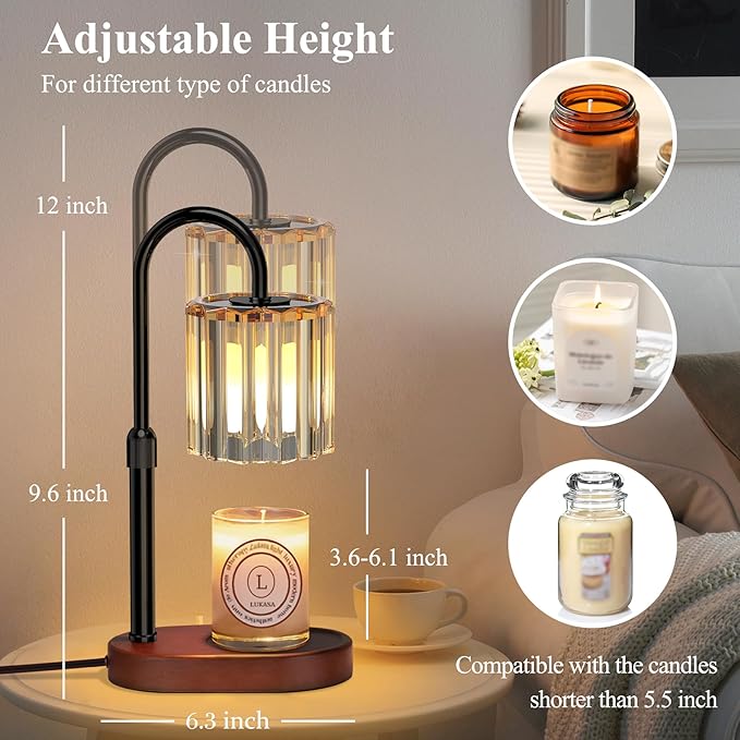 Lukasa Candle Warmer Lamp, with Timer Dimmer Adjustable Height, Birthday Gifts for Women, Mothers Day Gifts for Mom, House Warming Gift New Home, Wax Melt Warmer for Scented Jar Candles, with 2 Bulbs