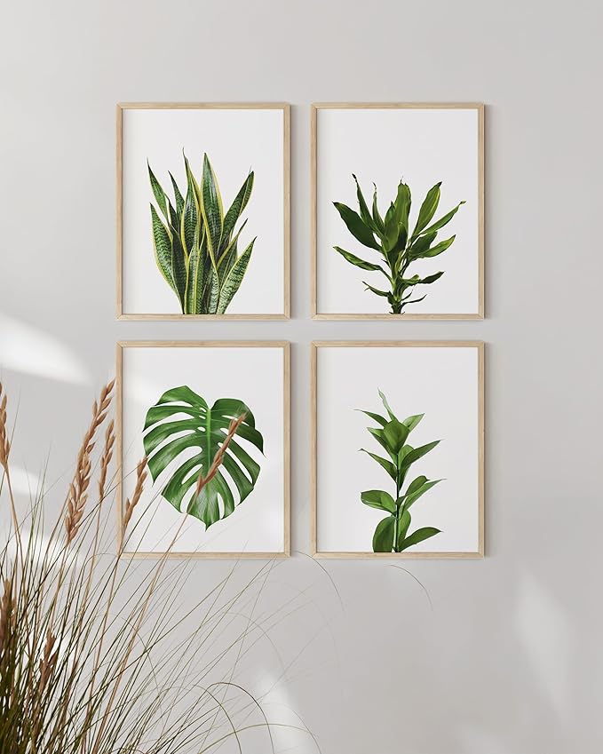 HAUS AND HUES Plant Wall Art - Set of 4 Plant Pictures Wall Art and Green Wall Art Collection, Botanical Prints, Sage Green Leaves Paintings For Wall, Minimalist Wall Art (Beige Frame, 11x14)