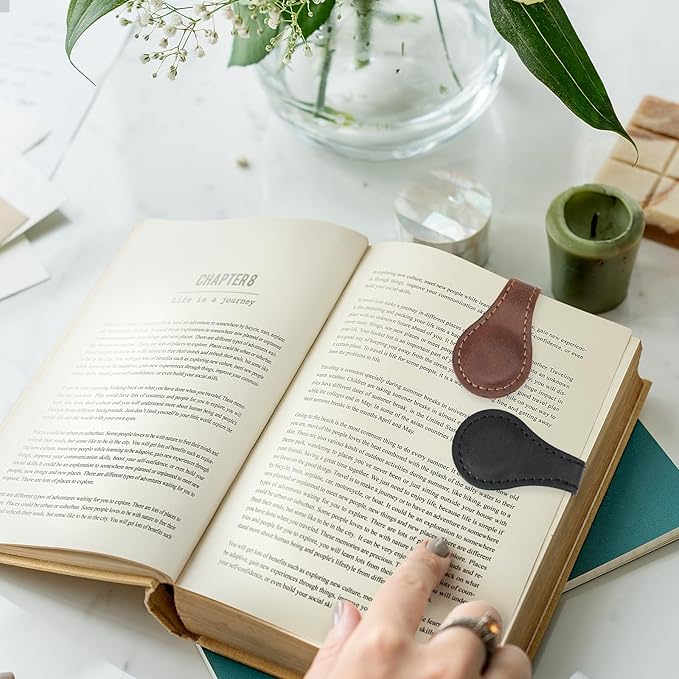 2 Pcs Leather Magnet Bookmark Vintage Book Page Holder Handmade Retro Page Marker Clip Cute Reading Accessories for Women Bookworm Book Lovers Reader Gift