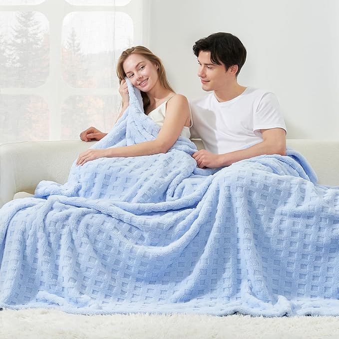 Cozy Bliss Soft King Size Waffle Blanket - Lightweight Cozy Blankets Gift for Women,Cute Checkered Throws Blanket for Bed, Couch and Sofa,Light Blue,108x90 Inches