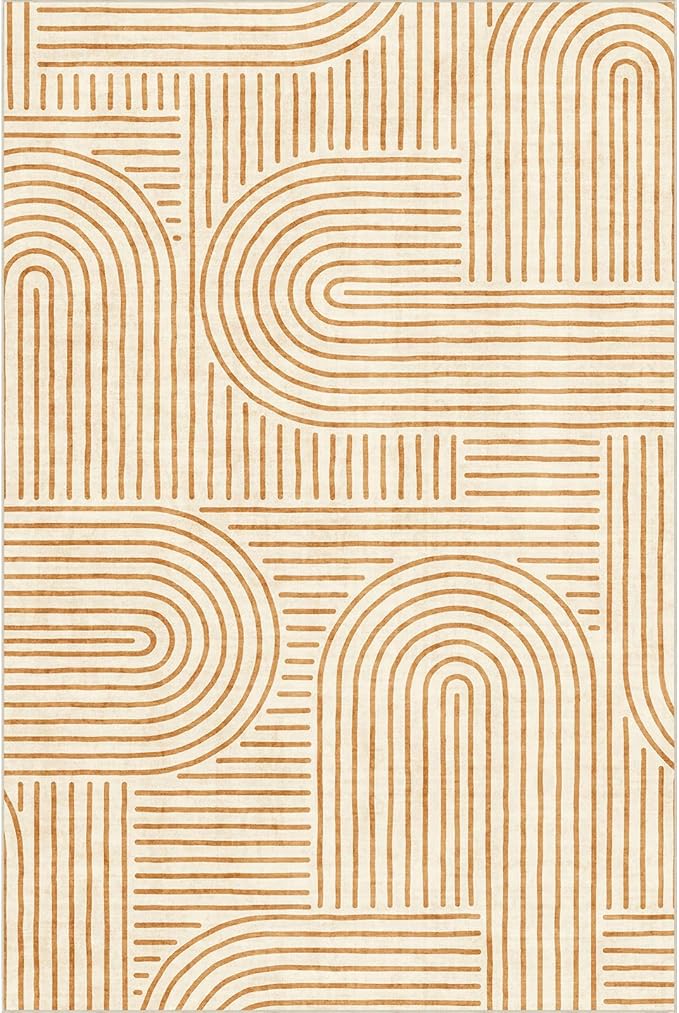 6x9 Area Rug for Living Room - Large Abstract Washable Rugs for Bedroom Non-Slip Orange Stain Resistant Dining Room Rug Rainbow Low-Pile Carpet Soft Modern Rug for Office Nursery Room