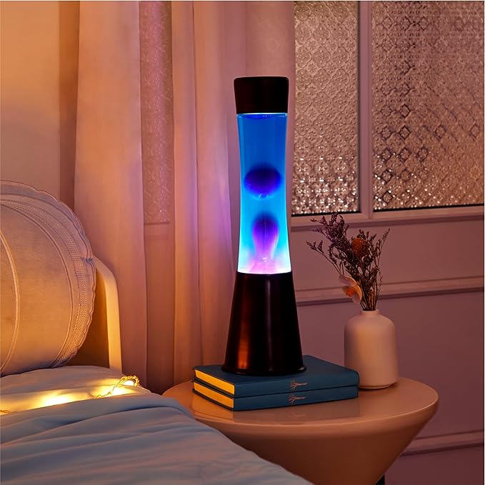 15.43" Cylinder Glow Lamp with Black Base, Blue Liquid and Purple Wax, Novelty Lamp and Home Décor for Adults, Teens and Kids