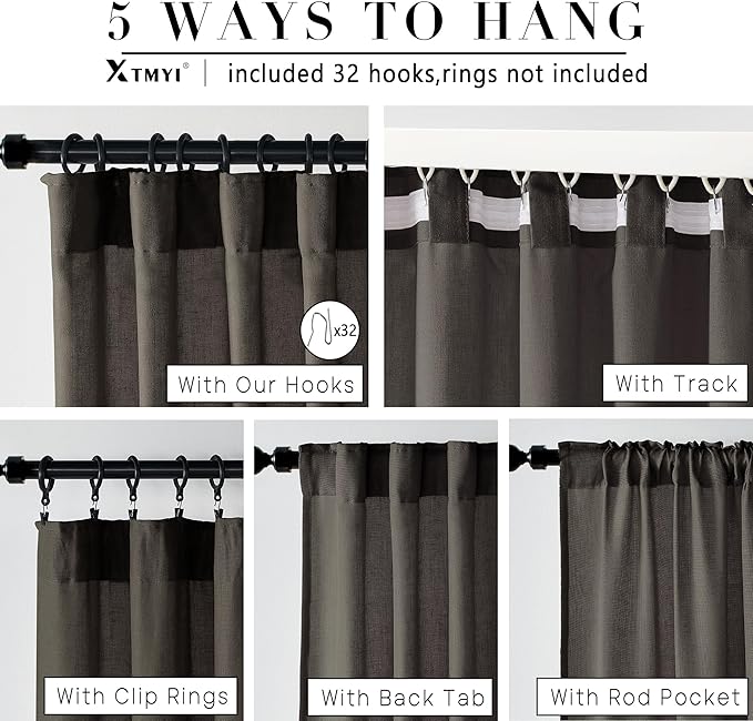 XTMYI Brown Linen Curtains Drapes for Living Room Bedroom 108 Inch Curtains Long 2 Panels Semi Sheer Window Treatments for Dining Room