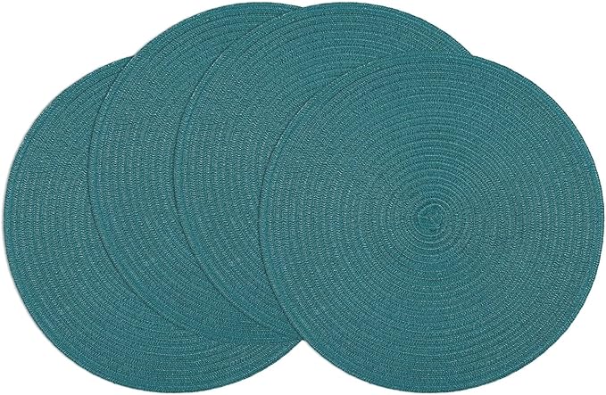SHACOS Round Placemats Set of 4 Woven Braided Table Placemats 15 inch Circle Place Mats Washable Non Slip Table Mats for Home Wedding Party, Teal Green