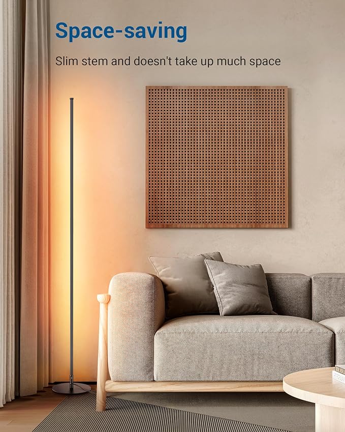 DEWENWILS LED Corner Floor Lamp, 57.5" Minimalist Dimmable Light, Standing Tall Lamp for Living Room, Bedroom, Office, 3000K Warm White Light (Black)