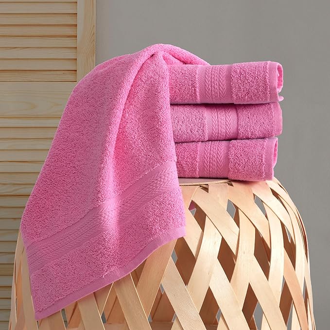 Quick-Dry, Soft & High Absorbent Hand Towels 16"x29" Cotton Turkish Hand Towel Set of 4 | Daily Use 100% Cotton Towels for Bathroom, Gym & More | Bathroom Hand Towels (4 Pcs, Hot Pink)