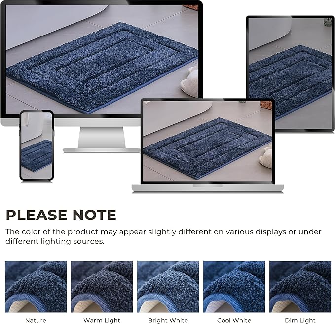 GRANNY SAYS Navy Bathroom Rugs, Bath Mats for Bathroom Non-Slip, Super Soft and Water Absorbent, Microfiber Bath Rugs Washable, Bath Rugs for Floor, Tub and Shower, 16" x 24"
