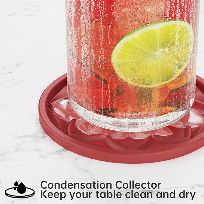 HFHOME Silicone Coasters Set with Holder - 6 Pack Drink Coasters for Coffee Table, Bar, Desk - Tabletop Protection Gift - Red