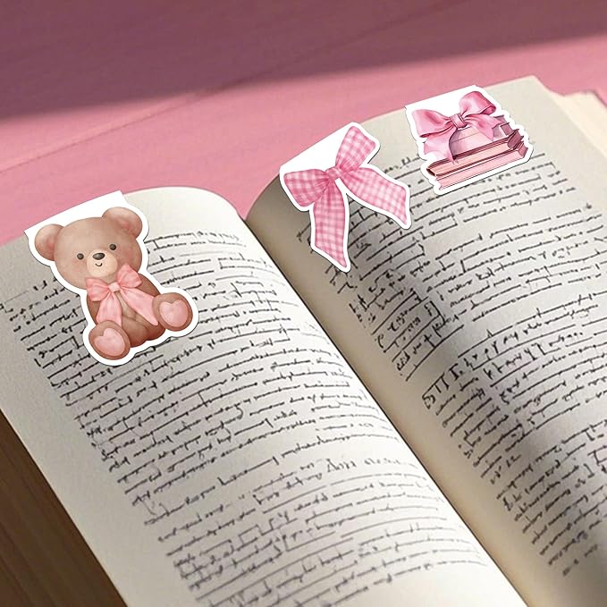 Pink Bows Coquete Magnetic Bookmarks: 12 Pcs Cute Pink Bow Magnet Book Marks, Pretty Book Markers Page Clips for Reading, Gifts for Women Girls Students Book Lovers Office School Supplies