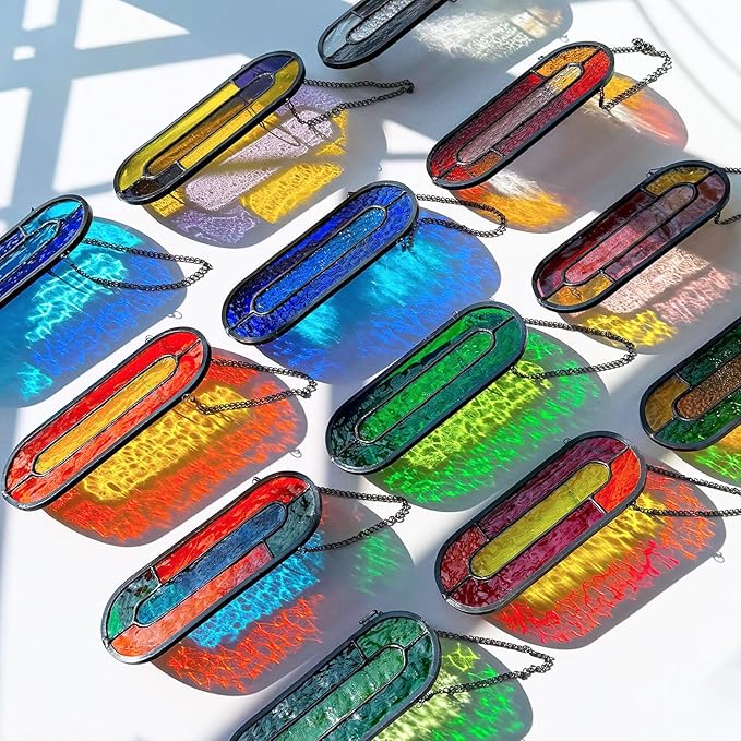 LITMIND Multi-Color Stained Glass Propagation Station - Handcrafted Translucent Suncatcher Planter with 2 Tubes, Hanging Hydroponic Décor for Windows & Garden