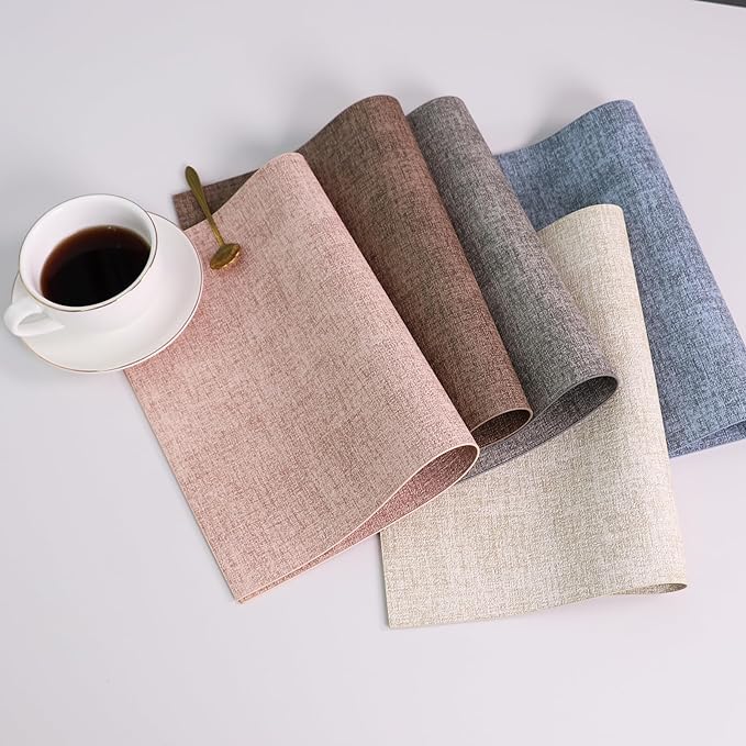 Placemats Set of 6 Washable Heat Resistant Place Mats PVC Woven Dining Table Mat Green 4pcs