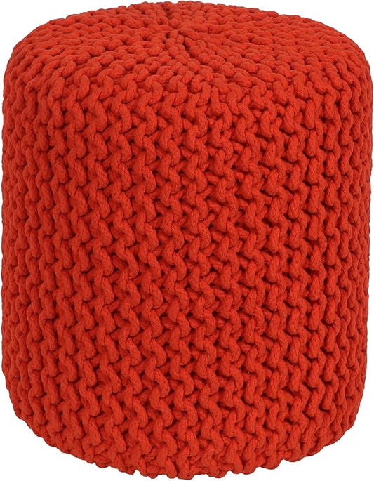 COTTON CRAFT Braided Round Pouf - Hand Knitted Cotton Cord Cable Dori Cylindrical Ottoman - Foot Stool - Floor Pouf - Footrest - Accent Seat - Living Room Bedroom Dorm Décor - 15 Round x 16 H - Orange