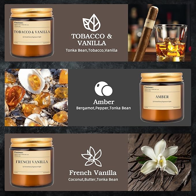 9 Pack Soy Candles for Home Scented |(Vanilla/Amber/French Vanilla) Long-Lasting 270 Hours, Natural Scented Candles Gift for Women & Men, Birthday, Mother’s Day, Christmas, Thanksgiving