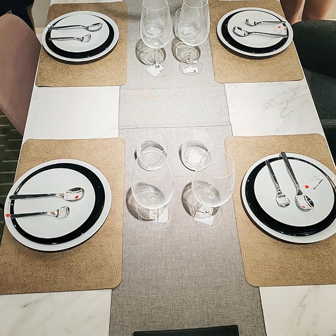 Placemats Set of 4, 6 for Dining Table, Fake Pu Table Cloth Set, Washable Textile Mats 12"x18" Brown
