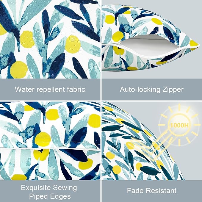 LVTXIII Pack of 2 Outdoor Throw Pillow Covers Accent Waterproof Pillow Covers ONLY, Patio Square Cushion Cases for Garden Balcony Couch Sofa Decoration 18x18 inch, Leaves Multi