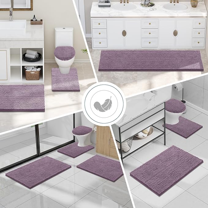 Smiry Luxury Chenille Bathroom Rugs 36x24, Extra Soft and Absorbent Shaggy Bath Mat, Machine Washable, Non-Slip Plush Carpet Runner for Tub, Shower, and Floor, Home Decor Accessories, Deep Plum