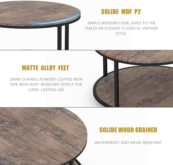 NSdirect Round Coffee Table, 27.6" Small Wood Coffee Table for Living Room, Rustic Modern Farmhouse Style, 2-Tier Storage Shelf Compact Space-Saving Design for Small Spaces, Walnut